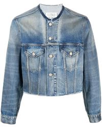 Maison Margiela - Collarless Cropped Denim Jacket - Lyst