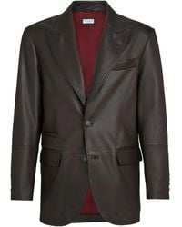 Brunello Cucinelli - Peak-Lapels Leather Blazer - Lyst