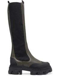 Ganni - Knee-High Chunky Leather Chelsea Boots - Lyst