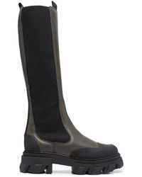 Ganni - Knee-High Chunky Leather Chelsea Boots - Lyst