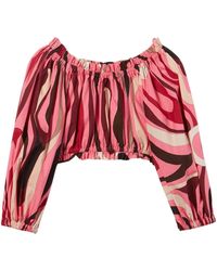 Emilio Pucci - Abstract-print Cropped Blouse - Lyst