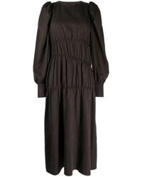 Goen.J - Midi-Jurk Met Ruche Mouwen - Lyst