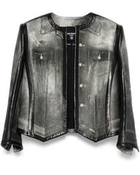Balmain - Denim-Print Leather Jacket - Lyst