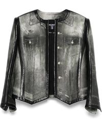 Balmain - Denim-Print Leather Jacket - Lyst