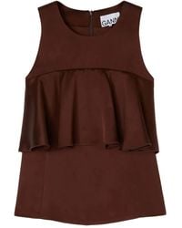 Ganni - Ruffled-Satin Top - Lyst