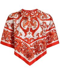 Dolce & Gabbana - Majolica-Print Silk Top - Lyst