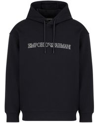 Emporio Armani - Logo-embroidered Cotton-blend Hoodie - Lyst