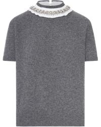 Prada - Crystal-Embellished Cashmere T-Shirt - Lyst