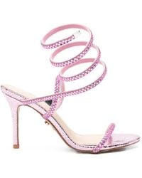 Twentyfourhaitch - Zeja Crystal-Embellished Snakeskin-Effect Sandals - Lyst