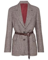 Brunello Cucinelli - ハウンドトゥース ベルテッドジャケット - Lyst