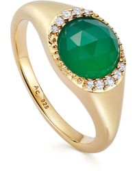 Astley Clarke - 18kt Gold Vermeil Luna Chalcedony Signet Ring - Lyst