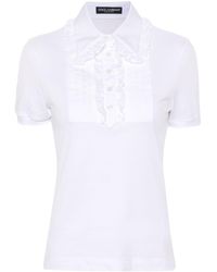 Dolce & Gabbana - | Polo in jersey di cotone con ruches | female | BIANCO | 42 - Lyst