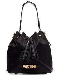 Moschino - Logo Plaque Drawstring Bucket Bag - Lyst