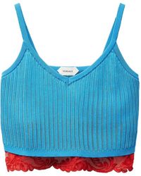 Versace - Lace-Trim Viscose-Blend Ribbed Knit Tank Top - Lyst
