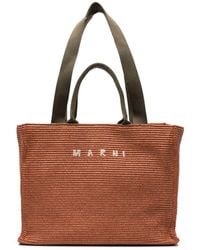Marni - Raffia Shopper Met Geborduurd Logo - Lyst