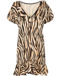 Parlor - Ruffle-detail Zebra-print Dress - Lyst