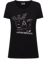 EA7 - Logo-Print Rhinestone-Embellished T-Shirt - Lyst