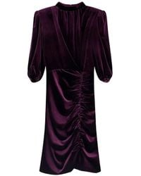 ACTUALEE - Robe Mi-Longue En Velours À Fronces - Lyst