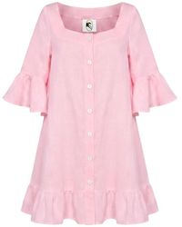 Sleeper - Marseille Ruffled Linen Short Dress - Lyst