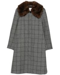 Tela - Check Faux-Fur Collar Coat - Lyst