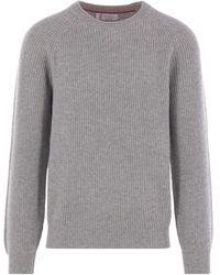 Brunello Cucinelli - Jersey de canalé con cuello redondo - Lyst