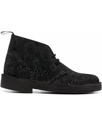 Clarks Leather Square Toe Lace-up Desert Boots in Black | Lyst
