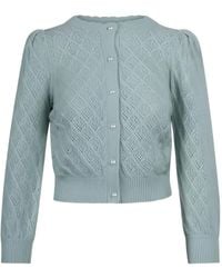 Alice + Olivia - Doris Pointelle Puff-Sleeve Cashmere Cardigan - Lyst