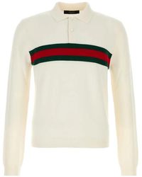 Gucci - Web-Stripe Long-Sleeve Polo Shirt - Lyst