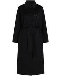 KARL LAGERFELD - Manteau En Laine Mélangée À Taille Ceinturée - Lyst