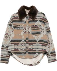 Ava Adore - Geometric-Pattern Faux-Fur-Trim Coat - Lyst