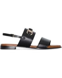 Ferragamo - Gancini-Plaque Leather Sandals - Lyst