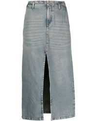 GIMAGUAS - Front-slit Cotton Denim Midi Skirt - Lyst