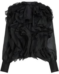 KARL LAGERFELD - Ruffled Semi-Sheer Blouse - Lyst