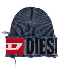 DIESEL - Frayed Logo-Patch Beanie - Lyst