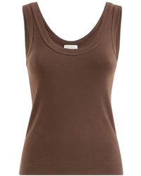 Brunello Cucinelli - Stretch-Cotton Ribbed-Jersey Top With Monili - Lyst