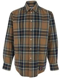 MSGM - Shirt With Logo Patch On The Front And All-Over Check Motif - Lyst