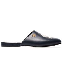 Gucci Navy Ny Yankees Embroidered Leather Slippers - Blue
