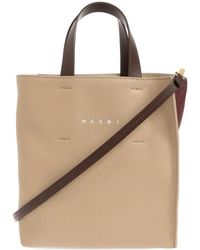 Marni - Mini Museo Logo-Print Pebbled-Leather Tote Bag - Lyst