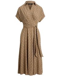 Ralph Lauren - Monogram-Print Belted Midi Dress - Lyst