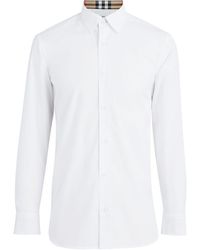 Burberry Check Cuff Stretch Cotton Poplin Shirt - White
