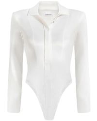 Manière De Voir - Louise Wide-Shoulder Satin Shirt Bodysuit - Lyst