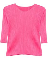 Pleats Please Issey Miyake - Pleated Three-quarter Sleeve T-shirt - Lyst