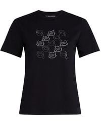 KARL LAGERFELD - Rhinestone Cat-Face T-Shirt - Lyst