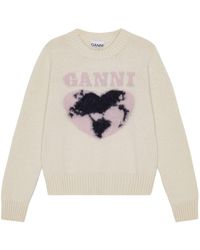 Ganni - Pullover Mit Herz-Intarsie - Lyst