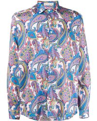 Etro Paisley Print Curved Hem Shirt - Blue