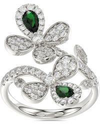 Marchesa - 18kt White Gold Floral Emerald And Diamond Ring - Lyst