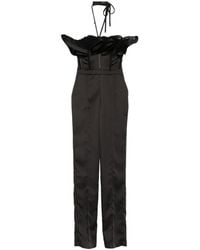 Elisabetta Franchi - Stretch Satin Jumpsuit With Maxi Ruffle - Lyst