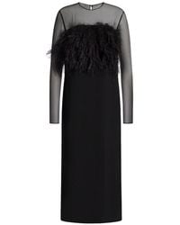 Alberta Ferretti - Feather-Detail Sheer-Panel Midi Dress - Lyst