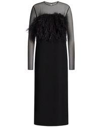 Alberta Ferretti - Feather-Detail Sheer-Panel Midi Dress - Lyst