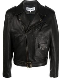 Loewe - Belted Leather Biker Jacket - Lyst